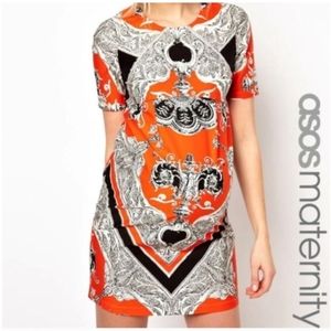 ASOS Maternity Orange Black Scarf Cotton Dress - Size 4